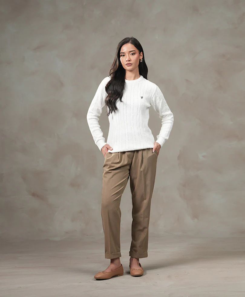 White Cable Knit Sweater (Women) - Image 3