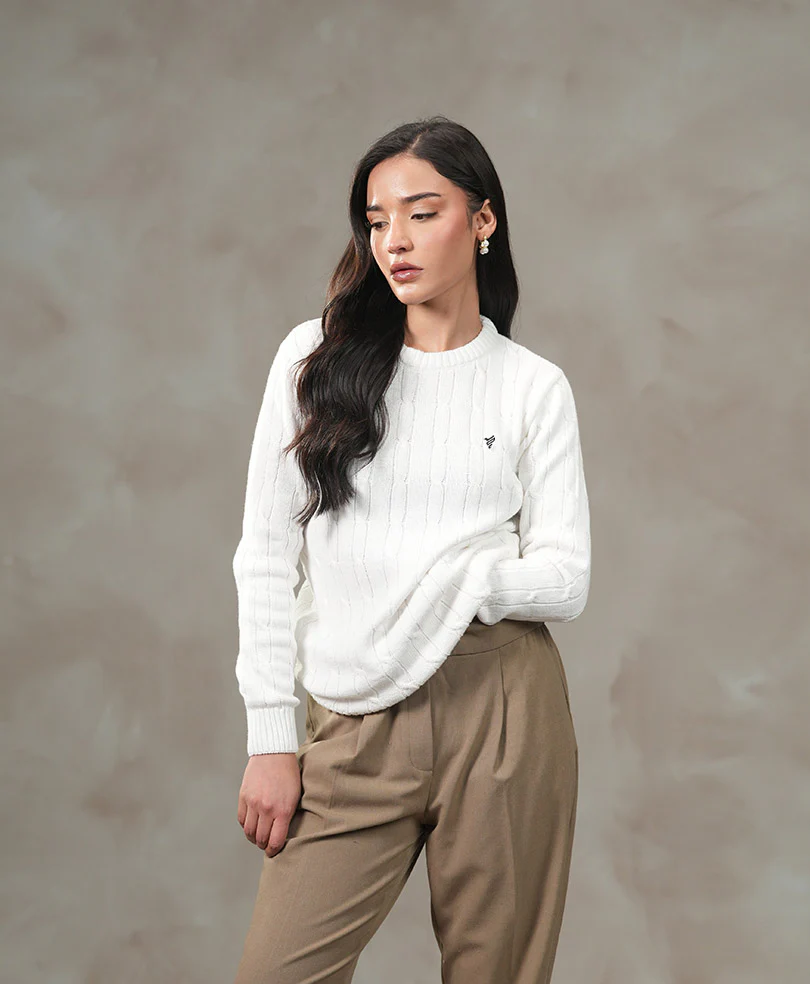 White Cable Knit Sweater (Women) - Image 4