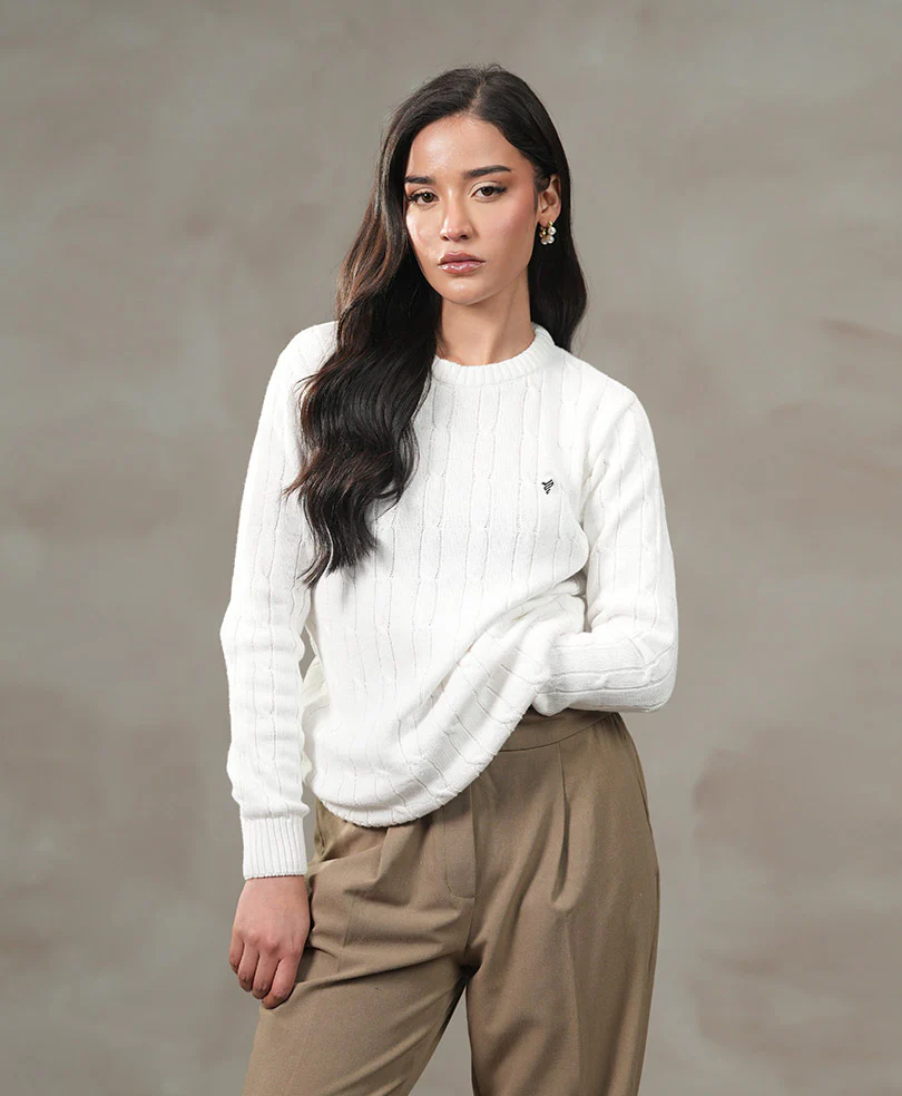 White Cable Knit Sweater (Women) - Image 5
