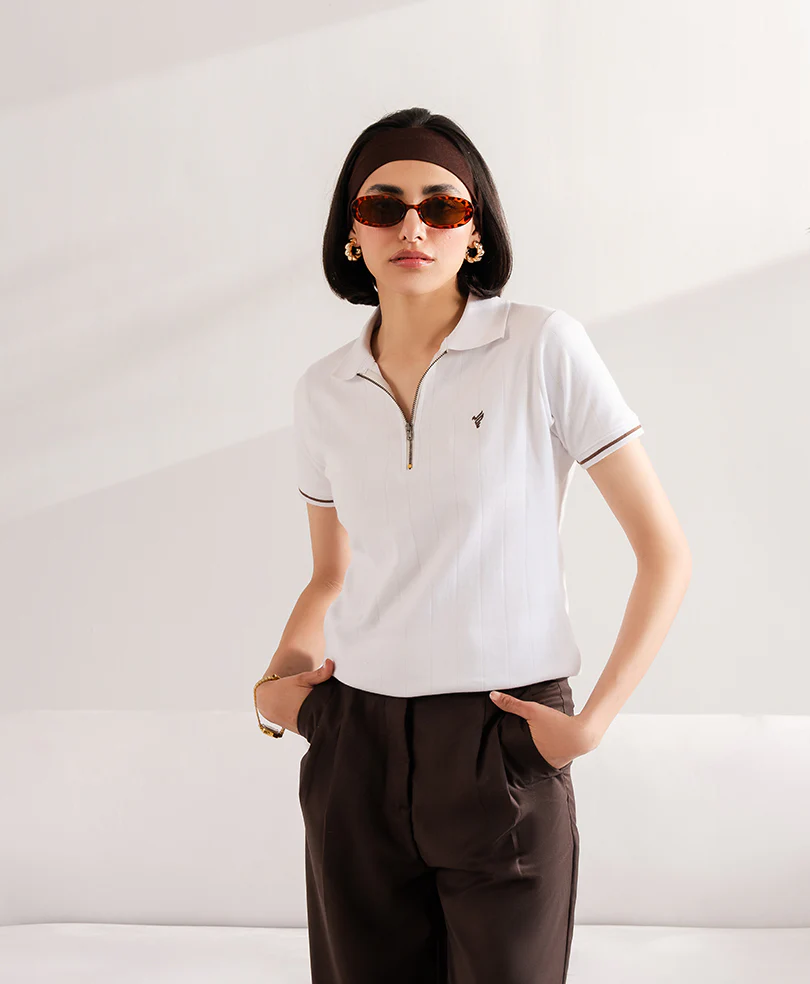 White Drop Needle Zip POLO (Women) - Image 4