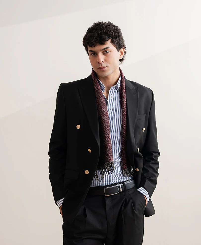 White & Navy Vertical Stripe Shirt (Slim Fit) - Image 8