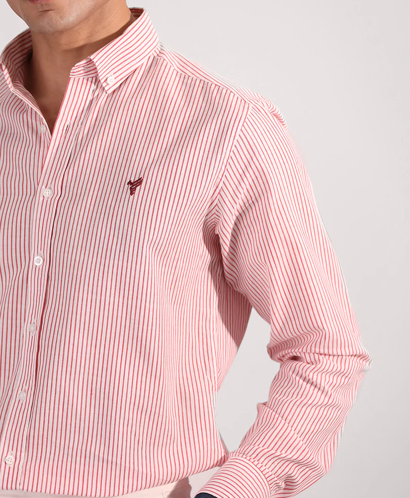 White & Red Thin Striped Shirt (Slim / Modern Fit) - Image 4