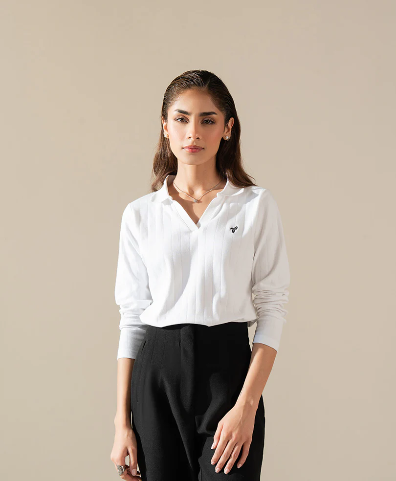 White V-Neck Drop Needle POLO (Women) - Image 5