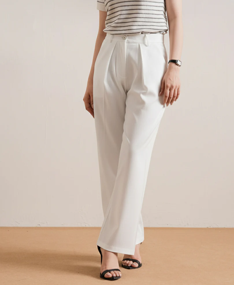 White Wide Leg Pleated Pants (Women) - Image 3