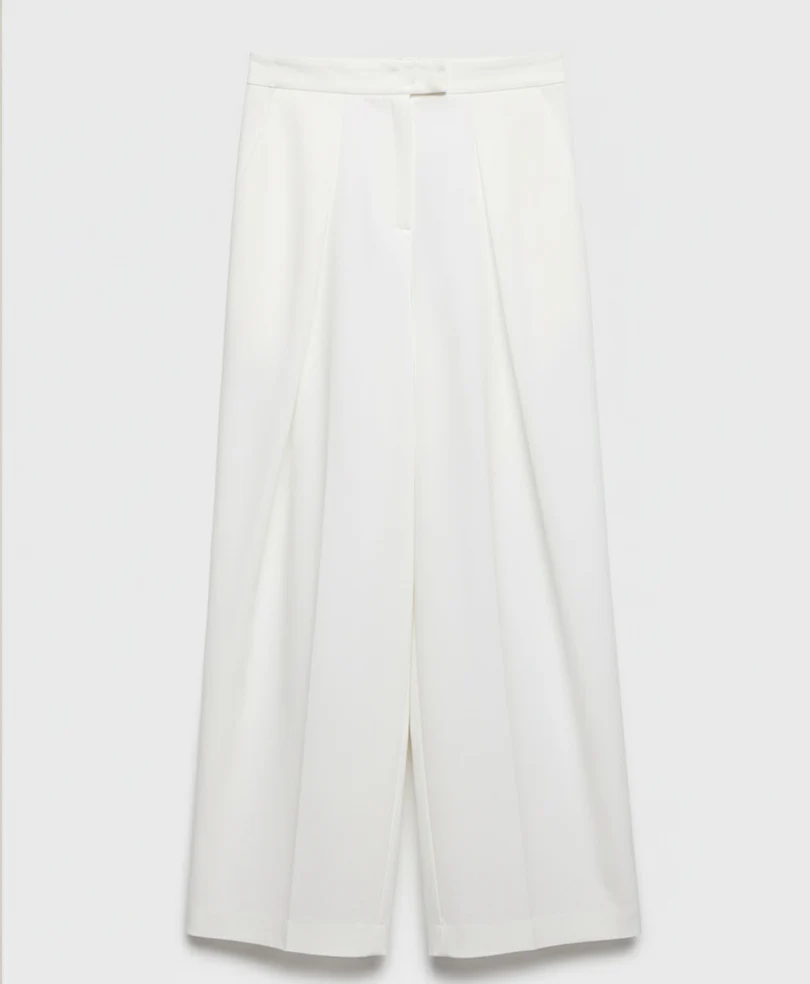 White Wide Leg Pleated Pants (Women) - Image 4