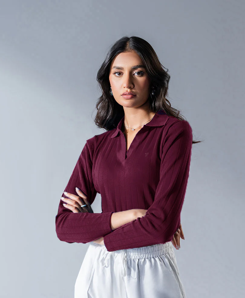 Wine Drop Needle Full Sleeves POLO (Women) - Image 2